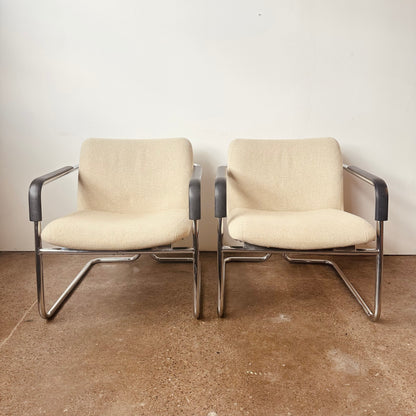 PAIR OF MID CENTURY TUBULAR CHROME CLIENT CHAIRS