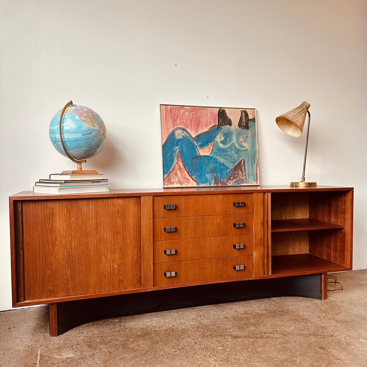 RS ASSOCIATES TEAK DOUBLE TAMBOUR DOOR CREDENZA