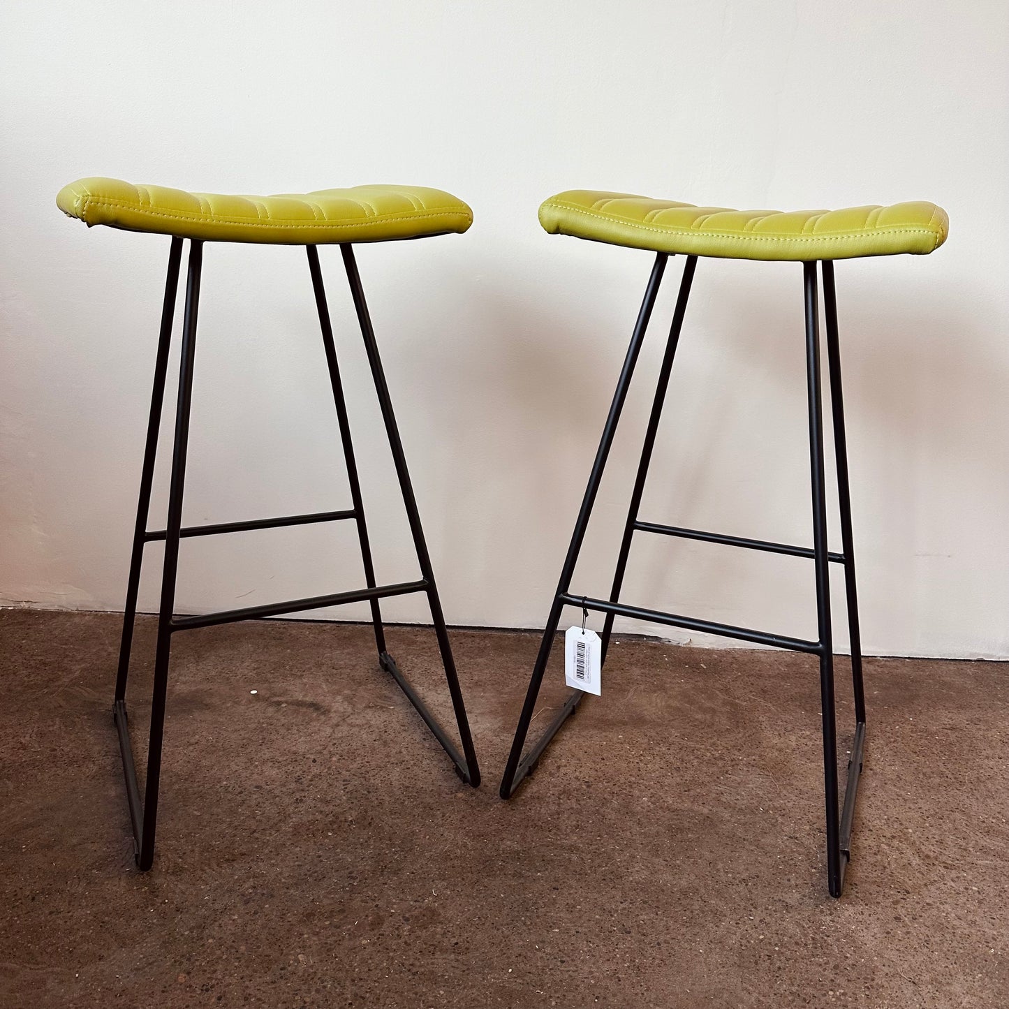 NEON GREEN WROUGHT IRON BAR STOOLS - PAIR