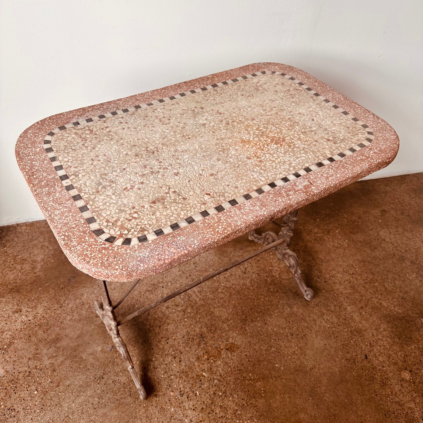 CAST IRON AND TERRAZZO FRENCH BISTRO TABLE CIRCA 19THC