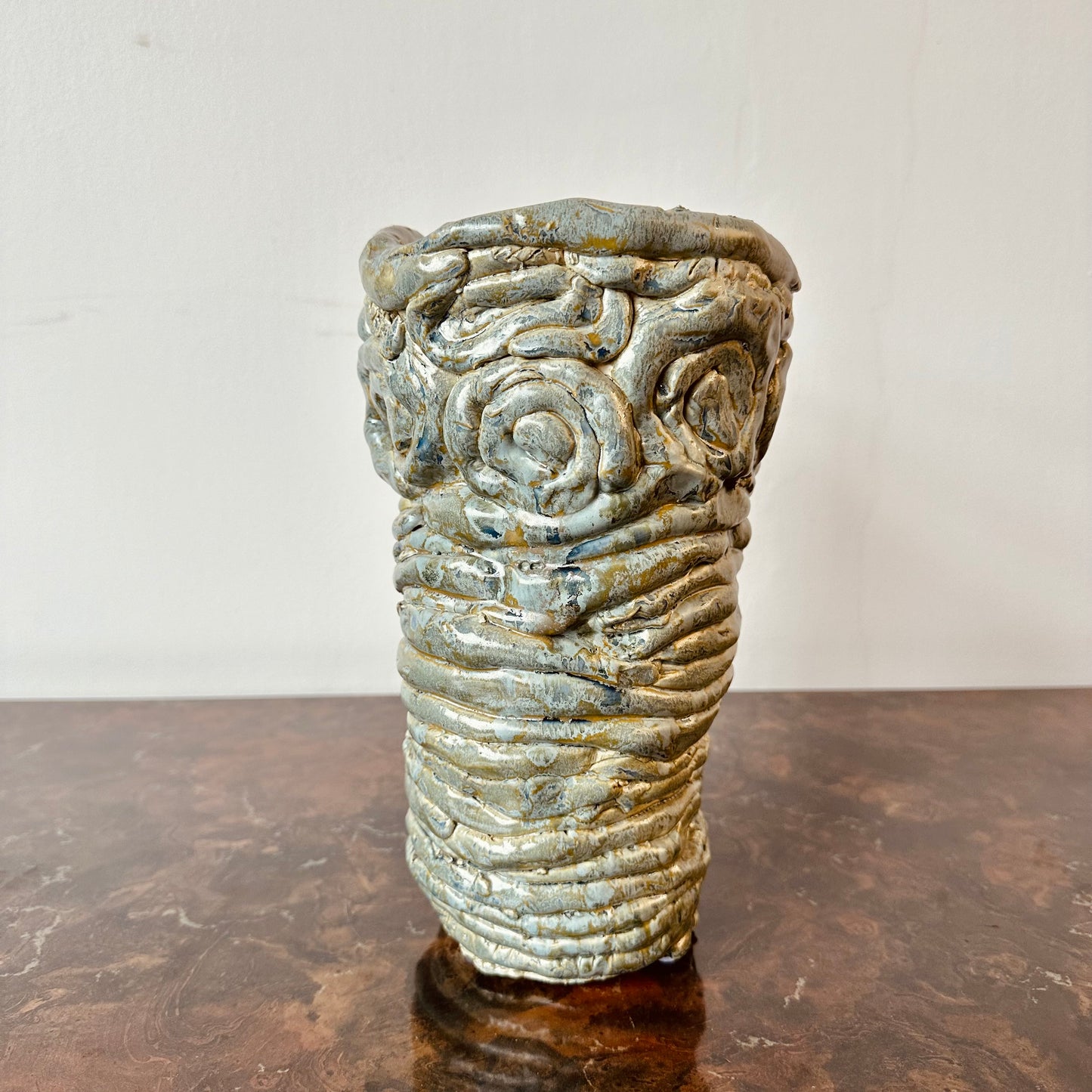 BLUE GREEN STUDIO POTTERY TWIST VASE