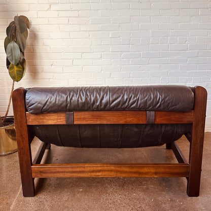 MOVEIS CORAZZA ROSEWOOD AND LEATHER LOVESEAT SOFA