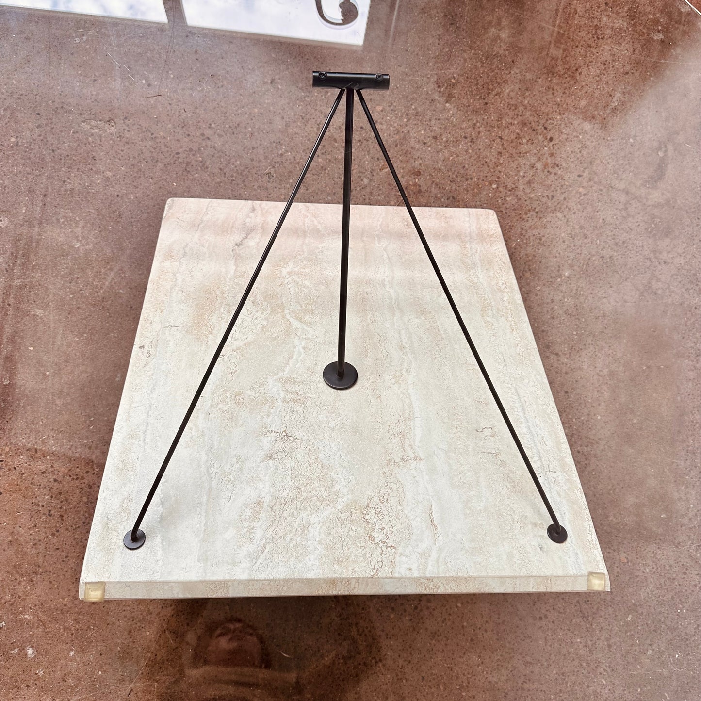 POST MODERN TRAVERTINE METAL AND GLASS COFFEE TABLE