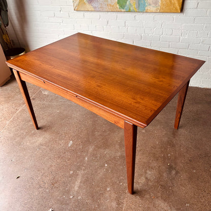 DANISH TEAK BEVELED EDGE DINING TABLE WITH DRAW LEAVES