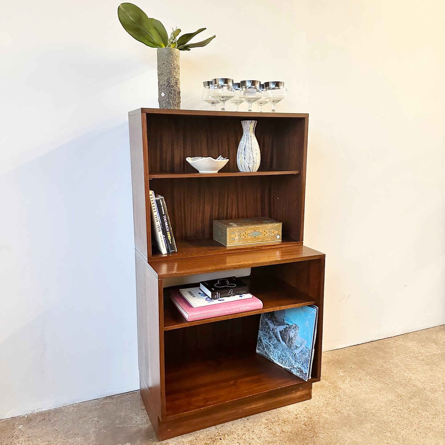 AFROMOSIA TWO PIECE BOOKSHELF