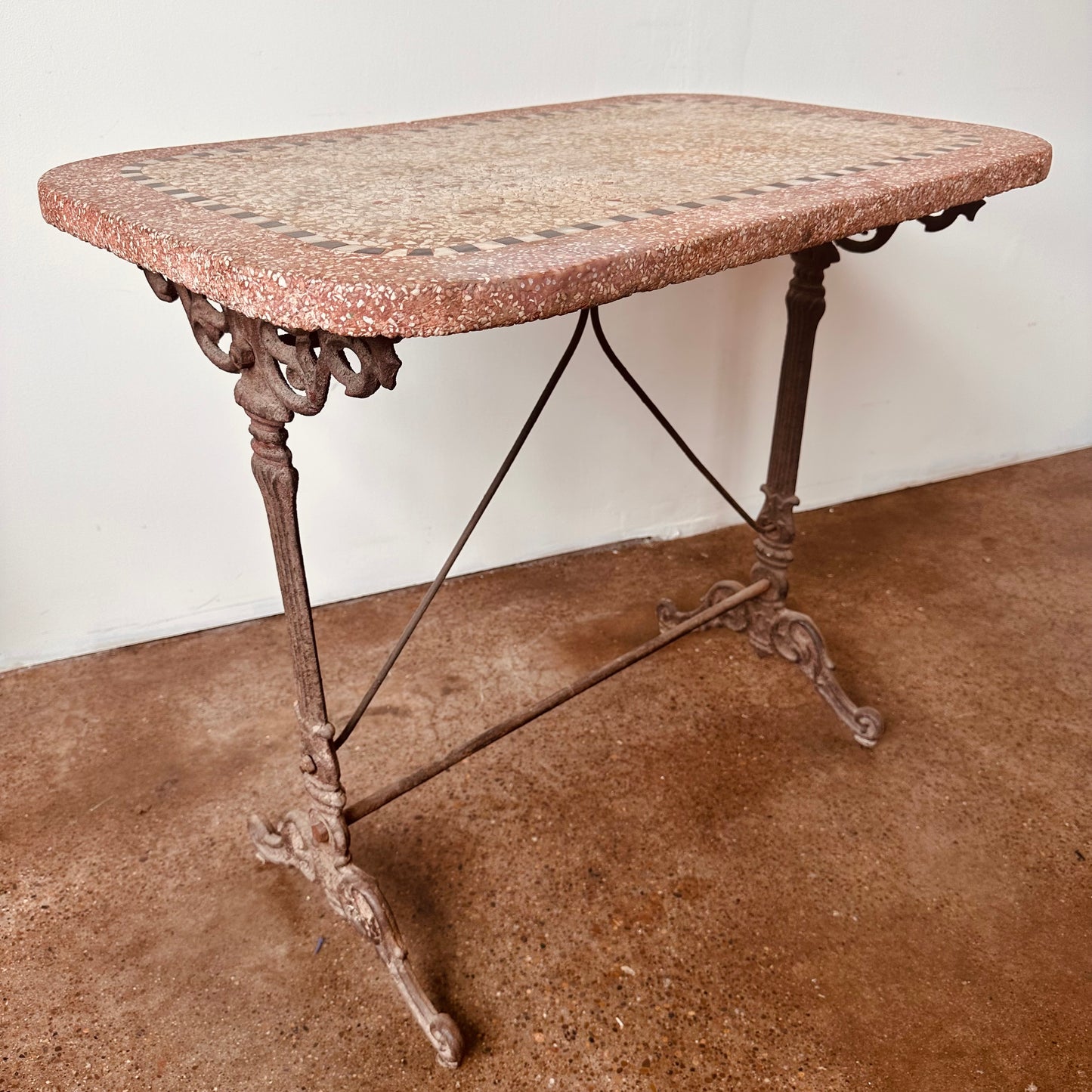 CAST IRON AND TERRAZZO FRENCH BISTRO TABLE CIRCA 19THC