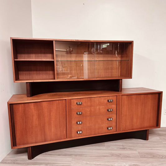 RS ASSOCIATES TEAK WOOD TWO PIECE SERVER WITH HUTCH TOP