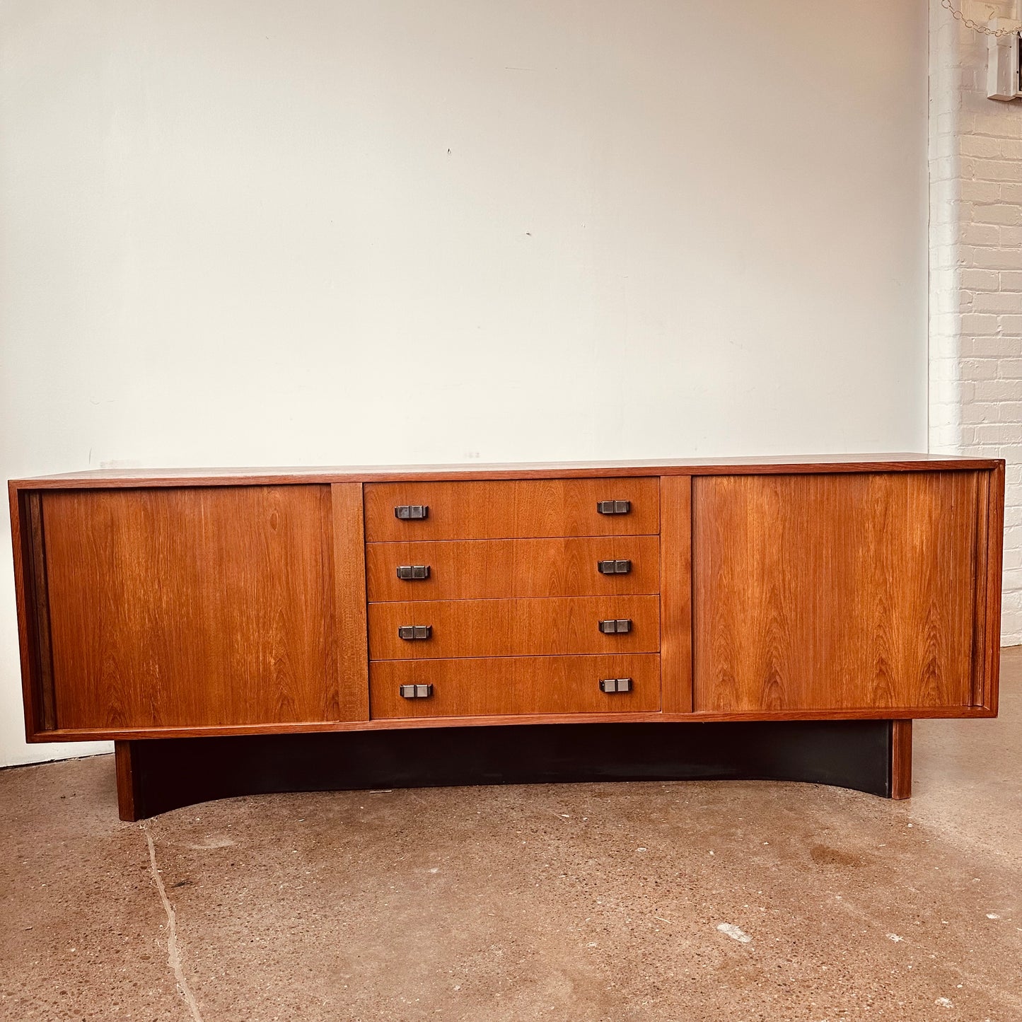 RS ASSOCIATES TEAK DOUBLE TAMBOUR DOOR CREDENZA