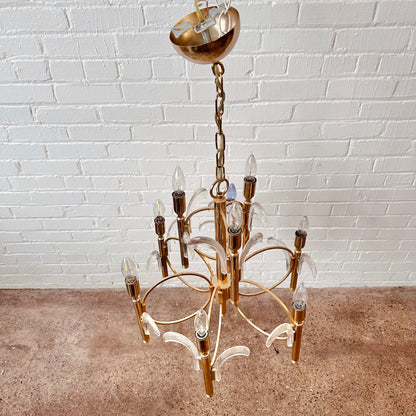 GAETANO SCIOLARI BRASS AND GLASS CHANDELIER
