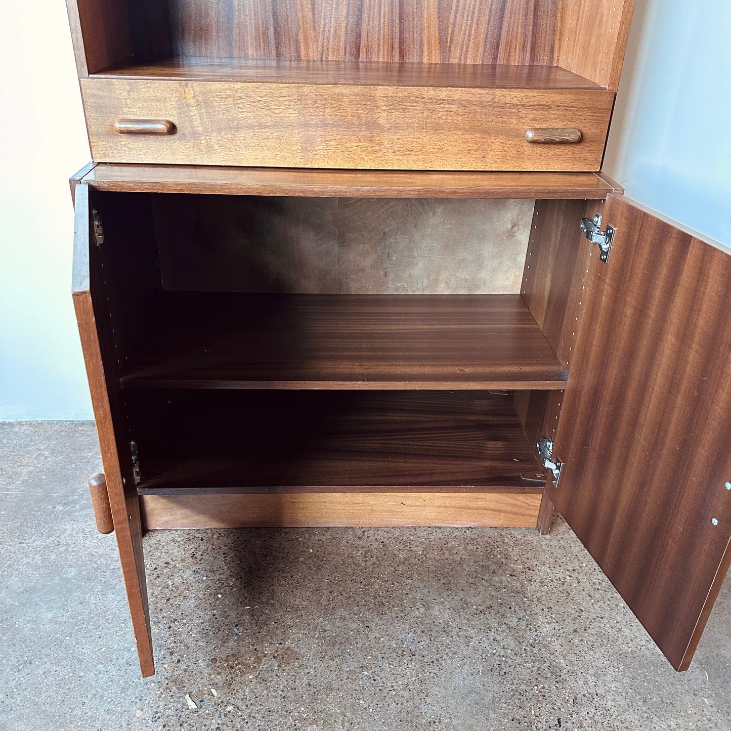 WALNUT TWO PIECE BOOKSHELF WITH DRAWER