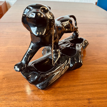 BLACK PANTHER JAGUAR CERAMIC SCULPTURE PLANTER