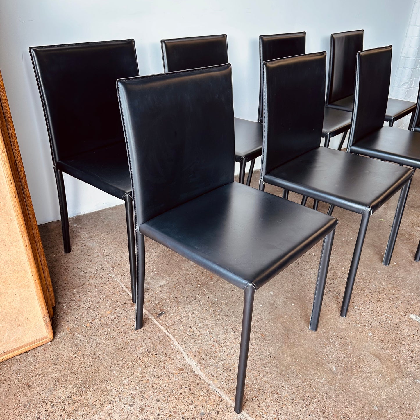 CALLIGARIS BLACK ITALIAN LEATHER DINING CHAIRS - S/8