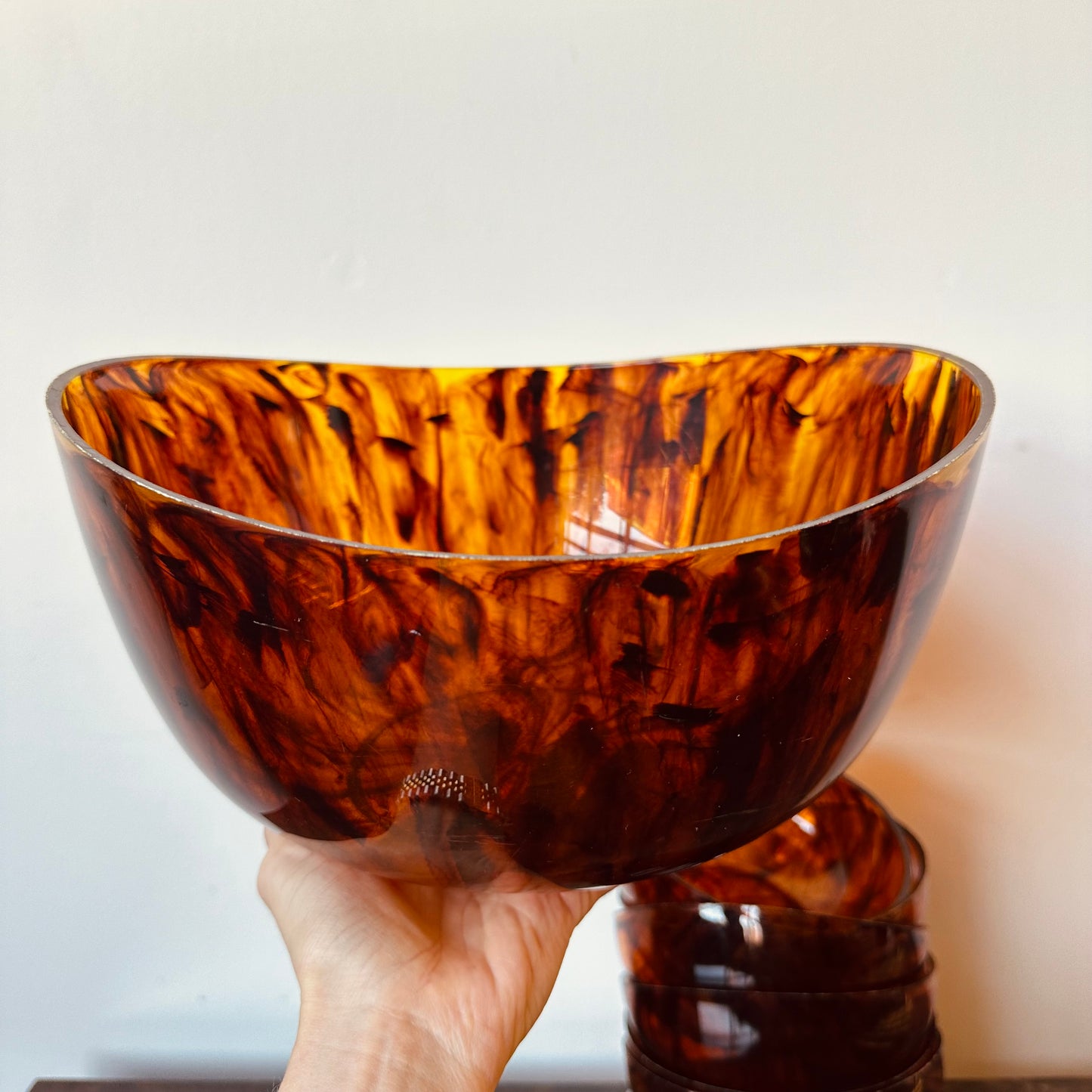 ACRYLIC LUCITE TORTOISE SHELL SALAD BOWL SET