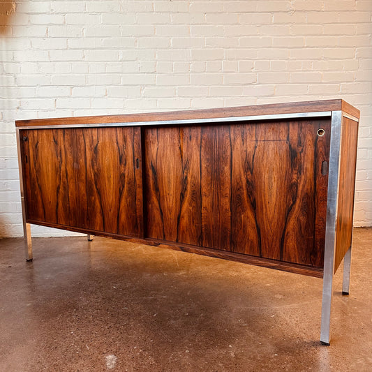 ROSEWOOD AND CHROME BYPASS DOOR CREDENZA