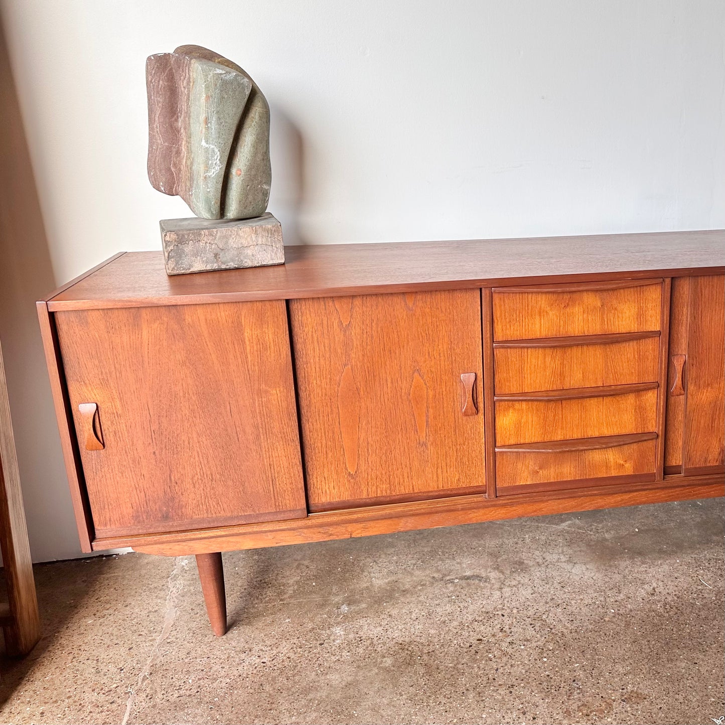 CLAUSEN AND SON DANISH MODERN TEAK CREDENZA WITH BYPASS DOORS