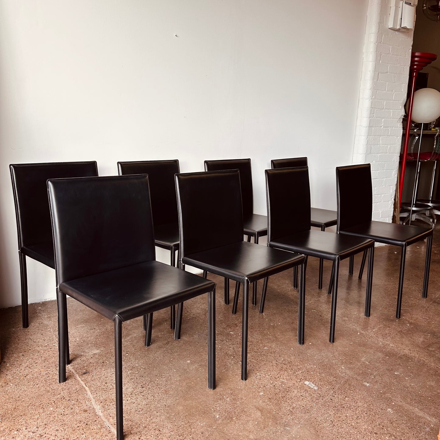 CALLIGARIS BLACK ITALIAN LEATHER DINING CHAIRS - S/8