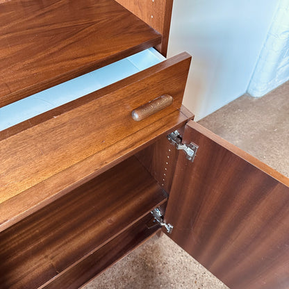 WALNUT TWO PIECE BOOKSHELF WITH DRAWER