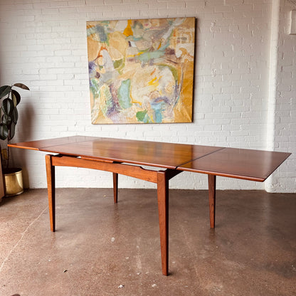 DANISH TEAK BEVELED EDGE DINING TABLE WITH DRAW LEAVES