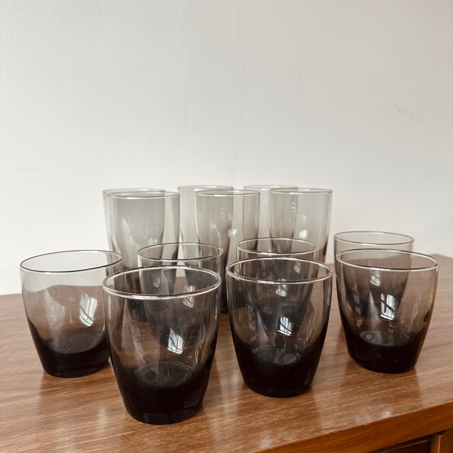 MID-CENTURY SMOKED GREY GLASSES BY LIBBY