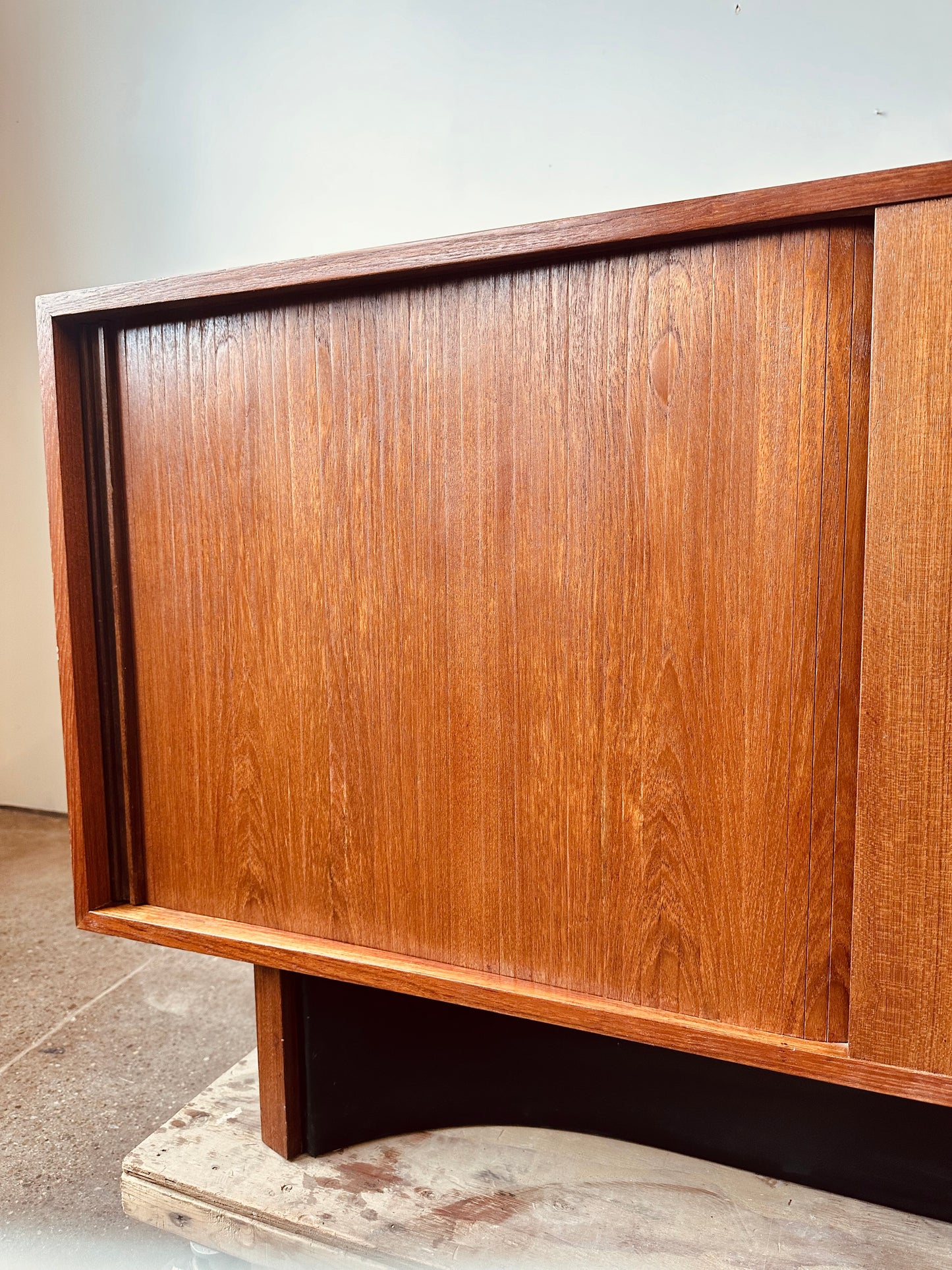 RS ASSOCIATES TEAK DOUBLE TAMBOUR DOOR CREDENZA