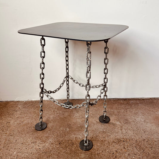 BRUTALIST CHAIN LINK STEEL SIDE TABLE