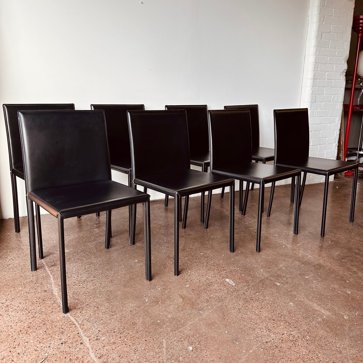 CALLIGARIS BLACK ITALIAN LEATHER DINING CHAIRS - S/8