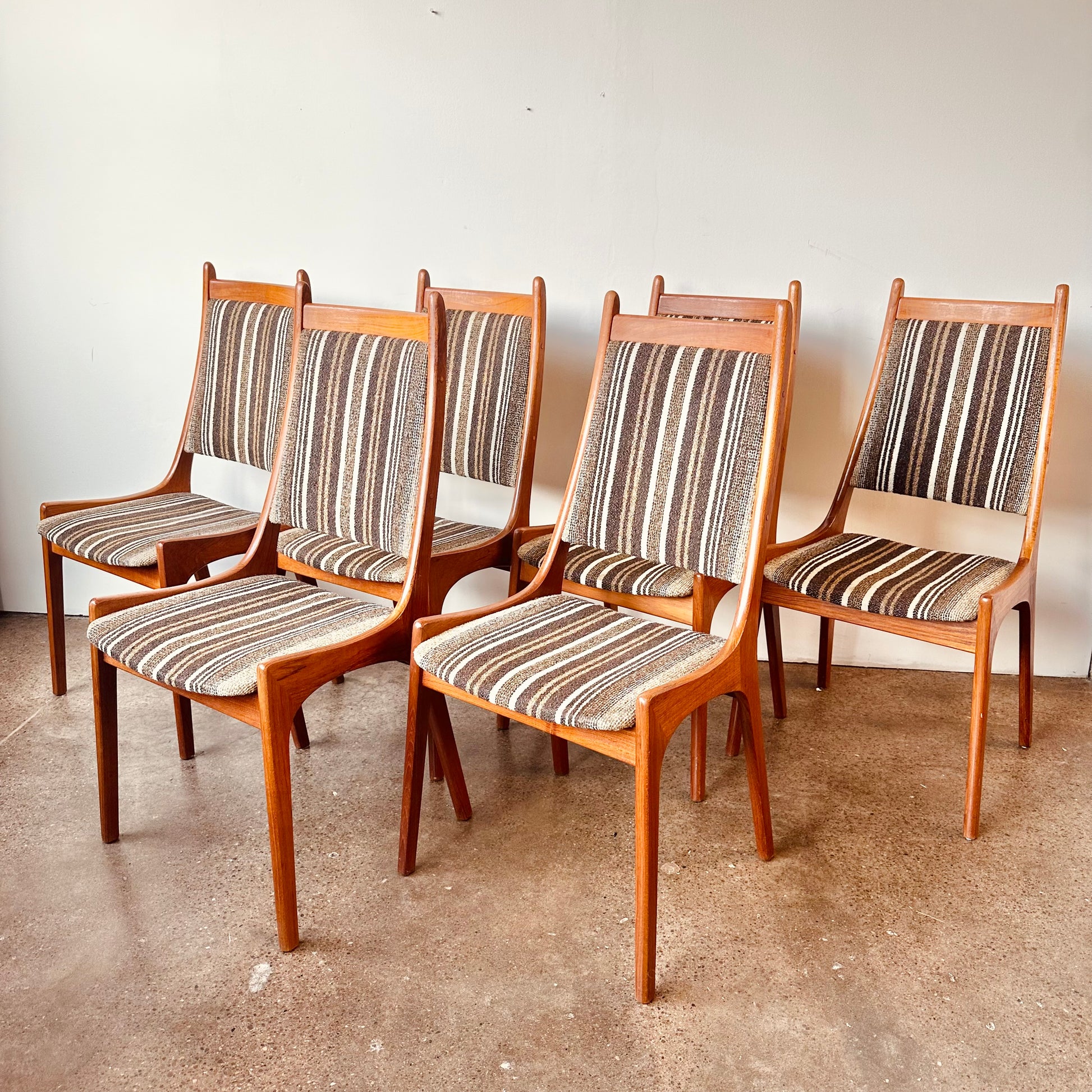 NORDIC FURNITURE DANISH TEAK HIGH BACK UPHOLSTERED DINING CHAIRS