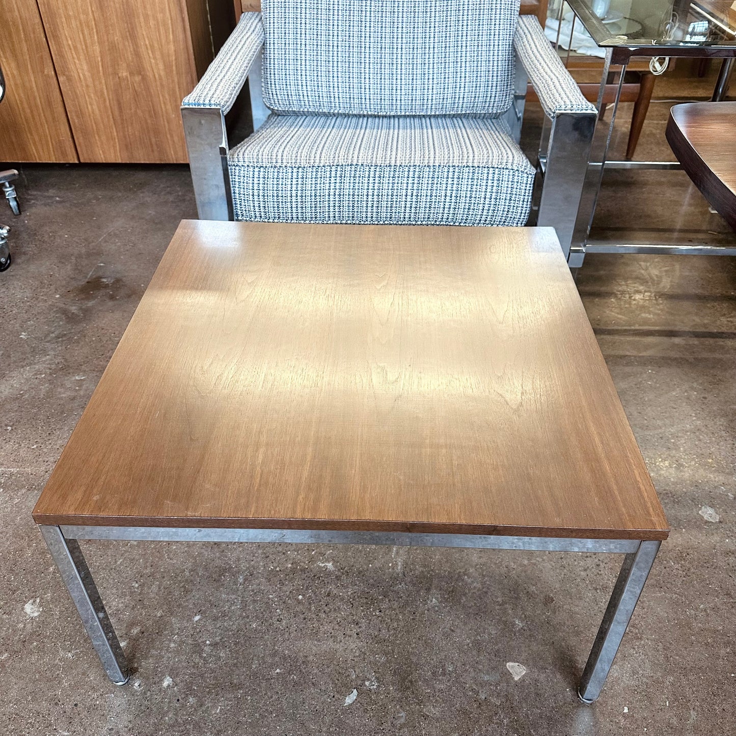 RESTORED WALNUT & CHROME STEELCASE COFFEE TABLE