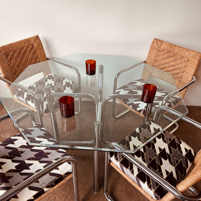 CHROMECRAFT RATTAN CHROME AND GLASS DINETTE SET