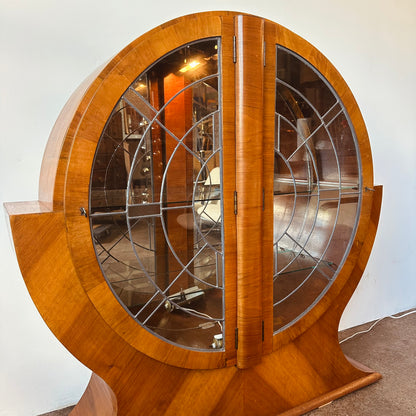 ART DECO CIRCULAR LEADED GLASS SUPERLATIVE CABINET C. 1930S