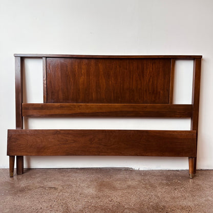 MID-CENTURY WALNUT FULL SIZE HEADBOARD AND FOOTBOARD