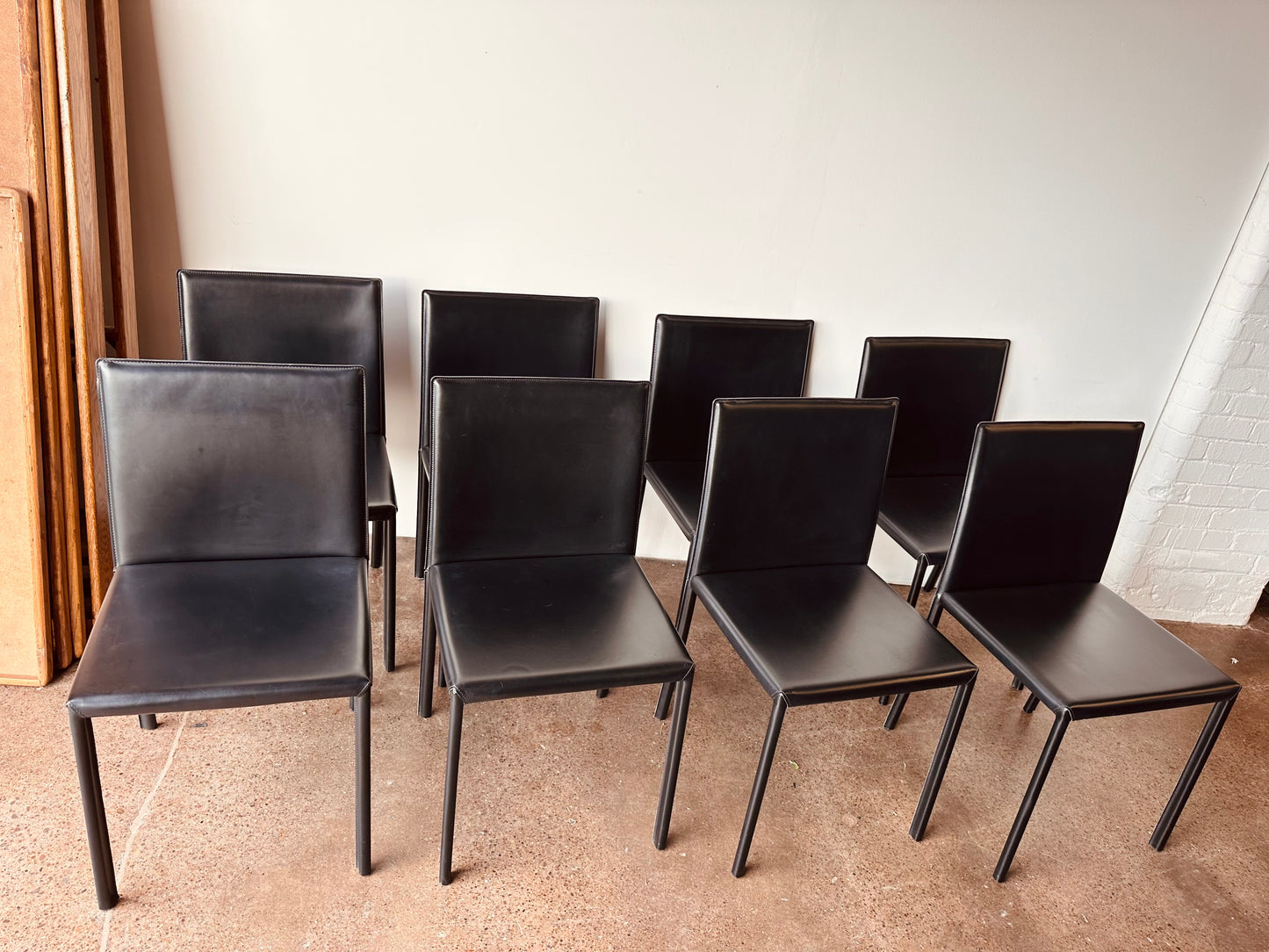 CALLIGARIS BLACK ITALIAN LEATHER DINING CHAIRS - S/8