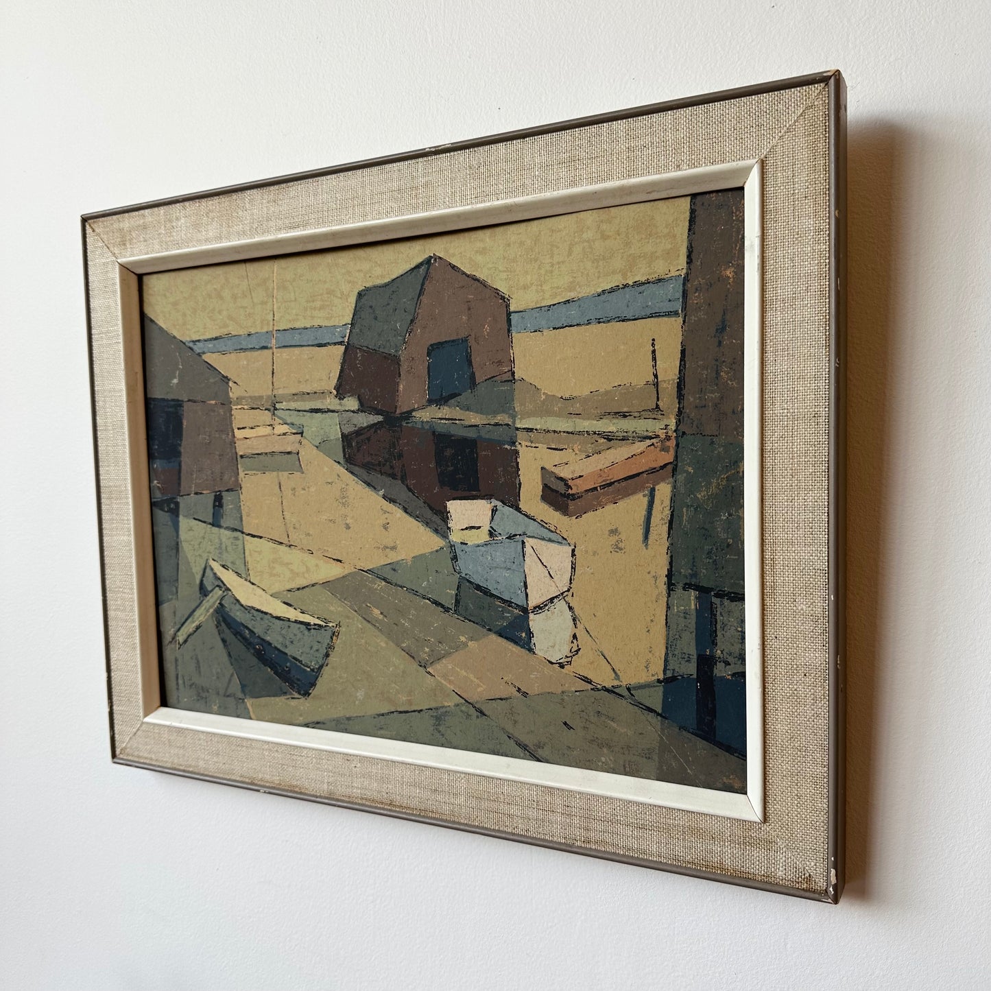 ABSTRACT EXPRESSIONIST HARBOR SCENE FRAMED ARTWORK