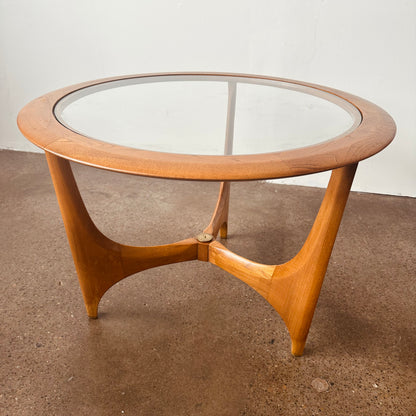 LANE CHESTNUT AND GLASS TOP TRIPOD SIDE TABLE