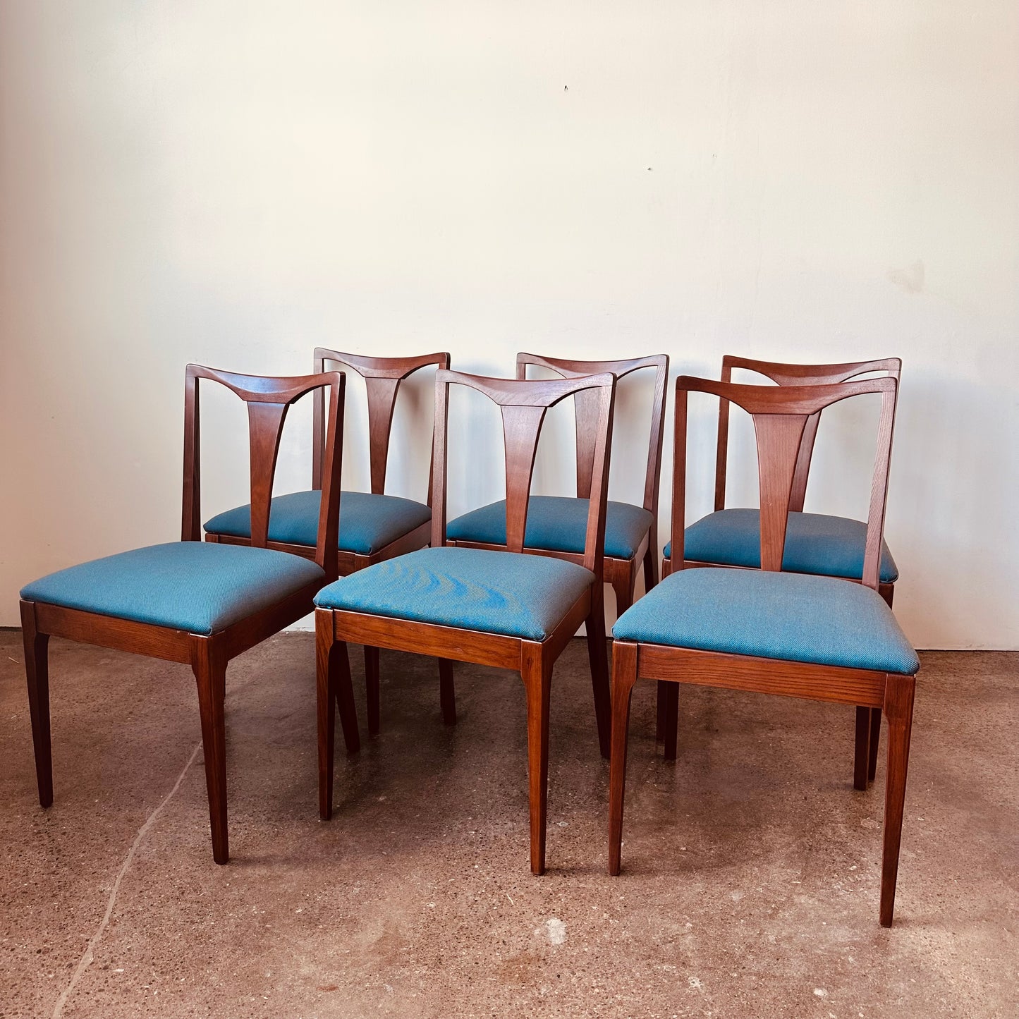 SET OF 6 WALNUT DINING CHAIRS