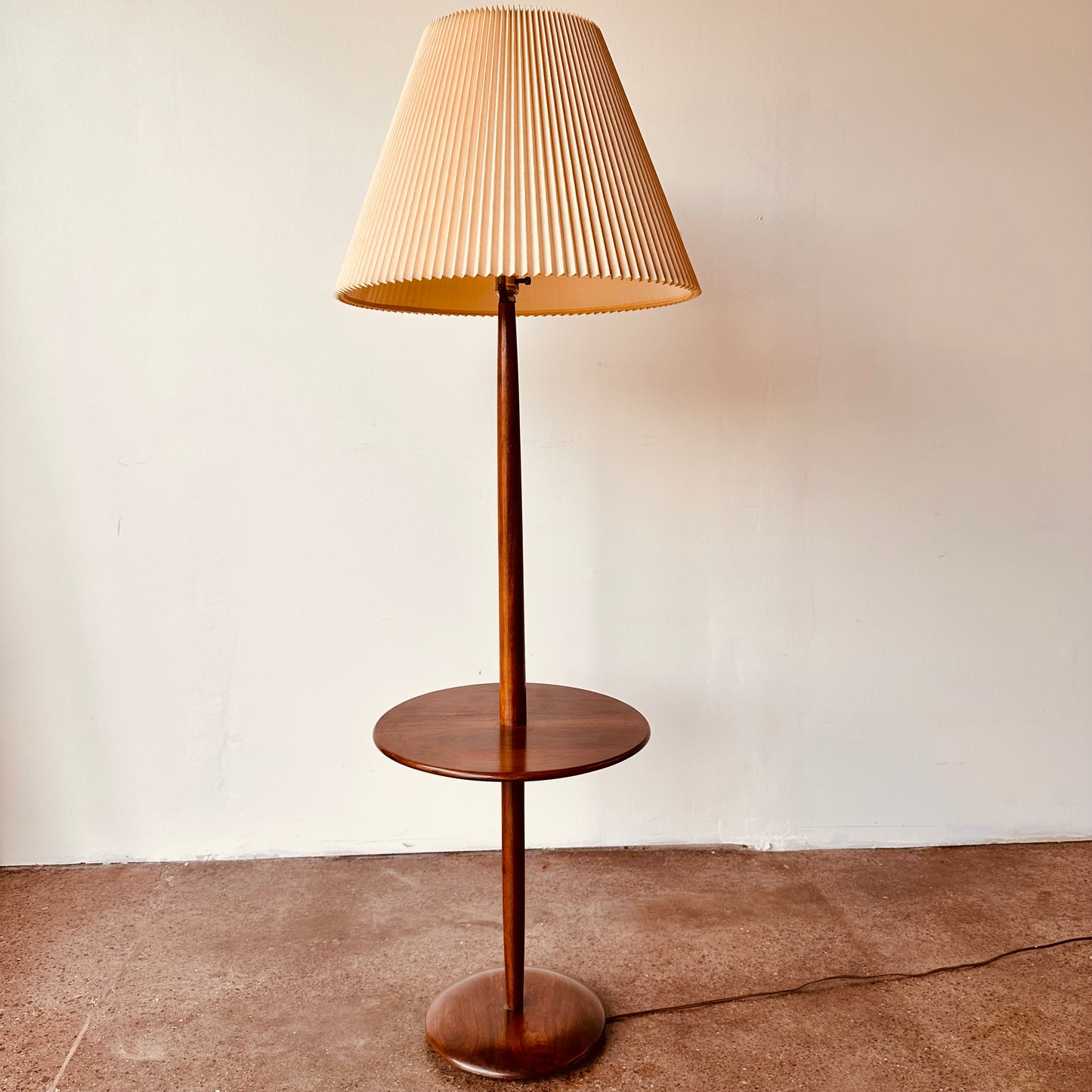 SOLID WALNUT LAUREL FLOOR LAMP WITH DRINK TABLE