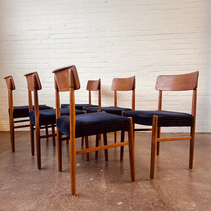 DANISH TEAK CARVED HANDLE DINING CHAIRS - S/6