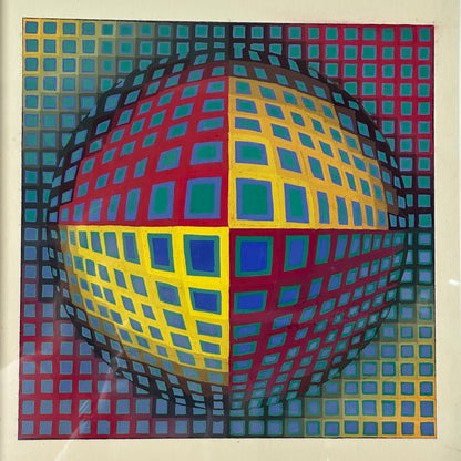 FRAMED GEOMETRIC OP ART PAINTING