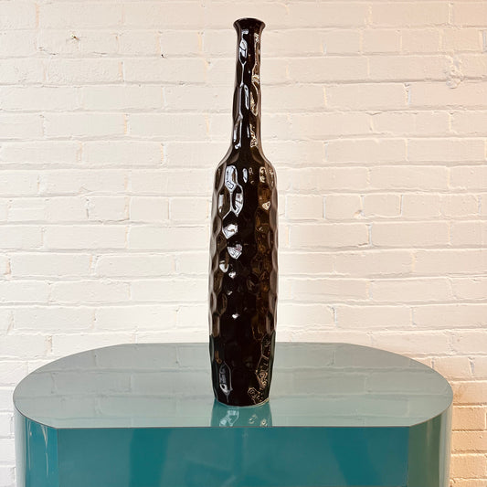OVERSIZED BLACK CERAMIC DIMPLED VASE