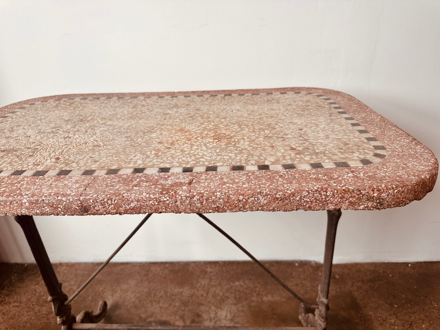 CAST IRON AND TERRAZZO FRENCH BISTRO TABLE CIRCA 19THC