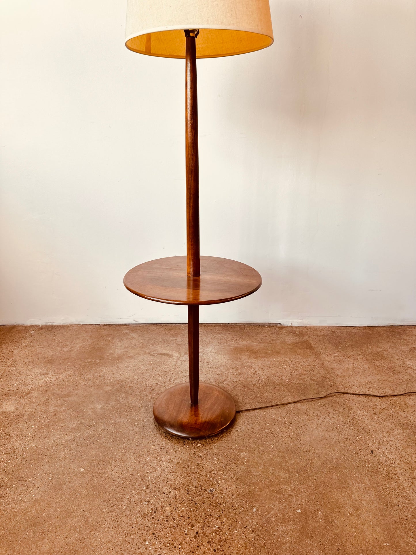 SOLID WALNUT LAUREL FLOOR LAMP WITH DRINK TABLE