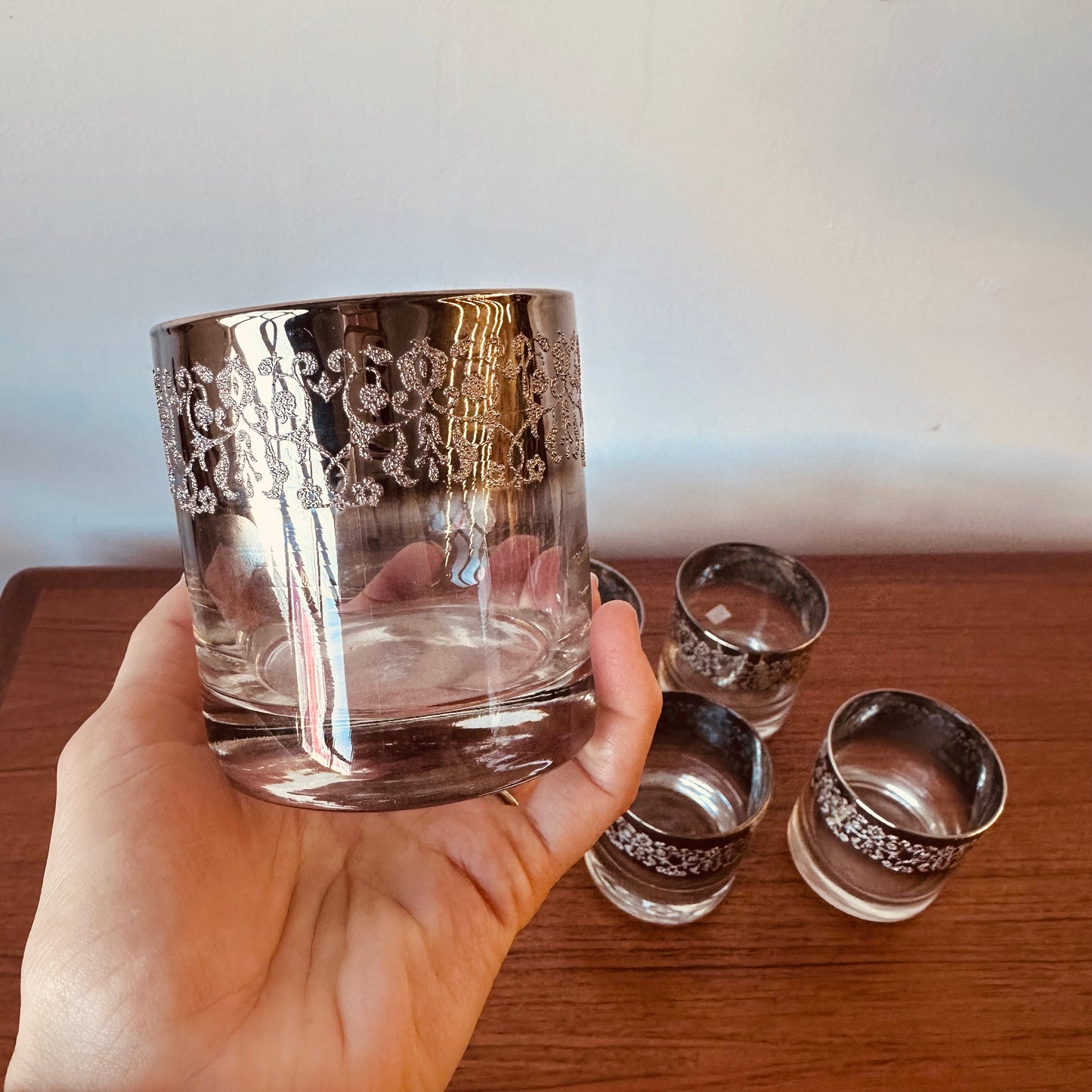 QUEENS LUSTERWARE SILVER LOWBALL GLASSES - SET OF 6