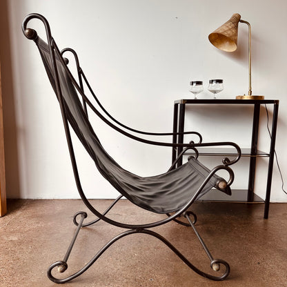DAVID HICKS IRON AND LEATHER CAMPEC CHAIR