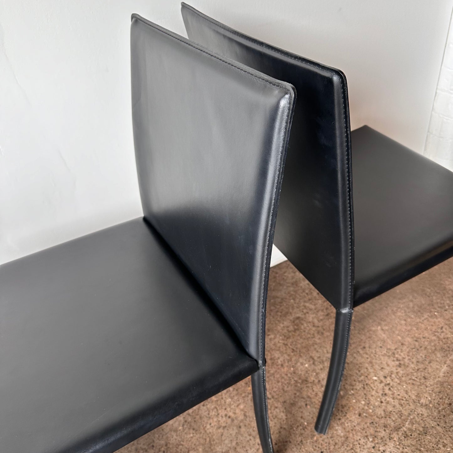 CALLIGARIS BLACK ITALIAN LEATHER DINING CHAIRS - S/8