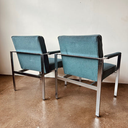 HARVEY PROBBER STYLE CHROME ARM CHAIRS - A PAIR