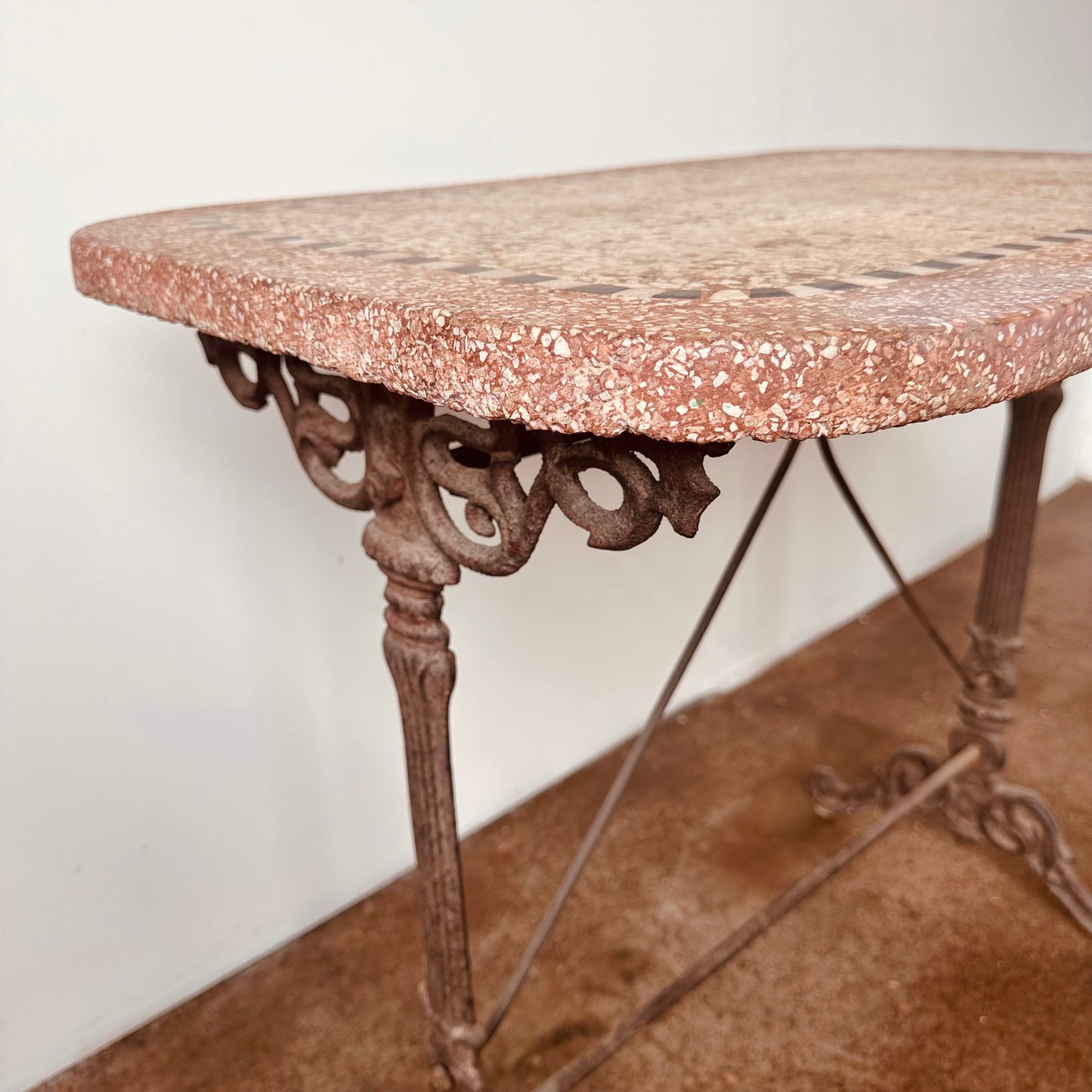 CAST IRON AND TERRAZZO FRENCH BISTRO TABLE CIRCA 19THC