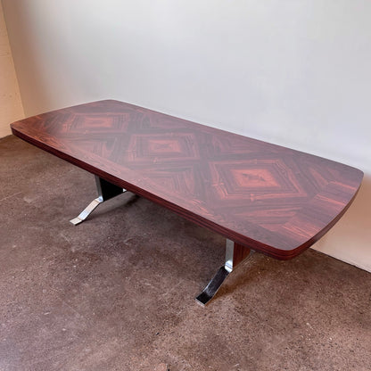 ROSEWOOD AND CHROME ADJUSTABLE COFFEE TABLE