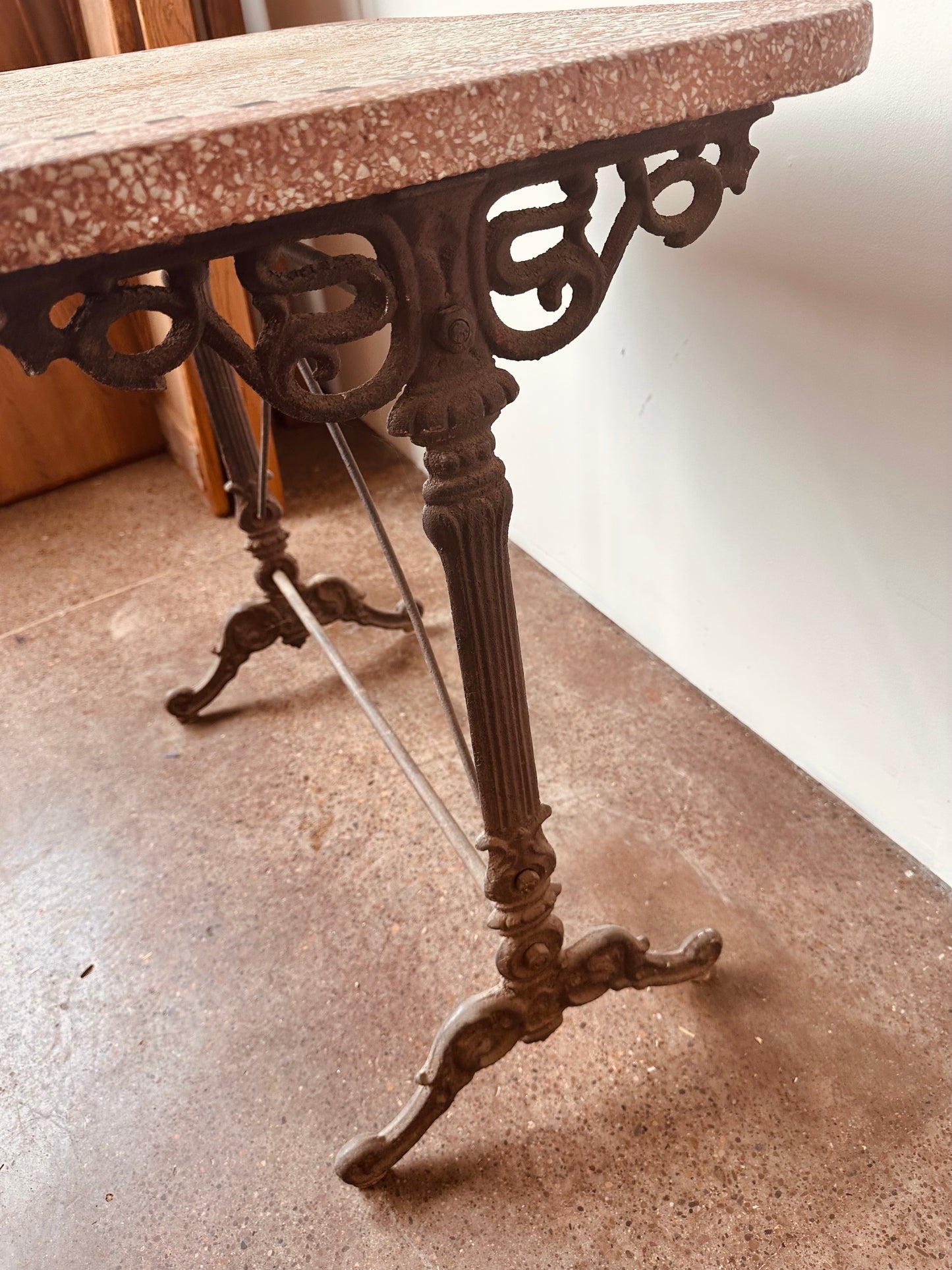 CAST IRON AND TERRAZZO FRENCH BISTRO TABLE CIRCA 19THC