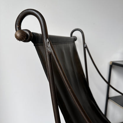 DAVID HICKS IRON AND LEATHER CAMPEC CHAIR
