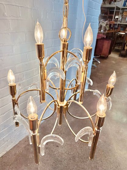 GAETANO SCIOLARI BRASS AND GLASS CHANDELIER